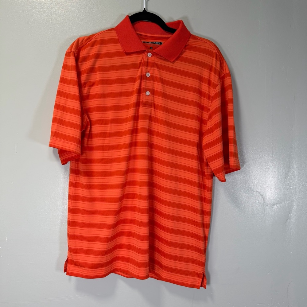 Cypress Club Performance‎ Mens Orange Striped Short Sleeve Golf Polo Shirt M